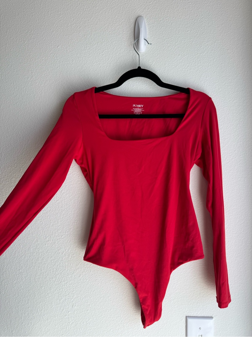 Red Long-Sleeve Square Neck Bodysuit